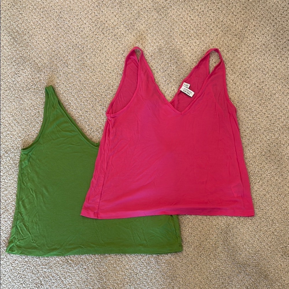 Two Women's & Other Stories Pink and Green V-Neck Tops Sz 8